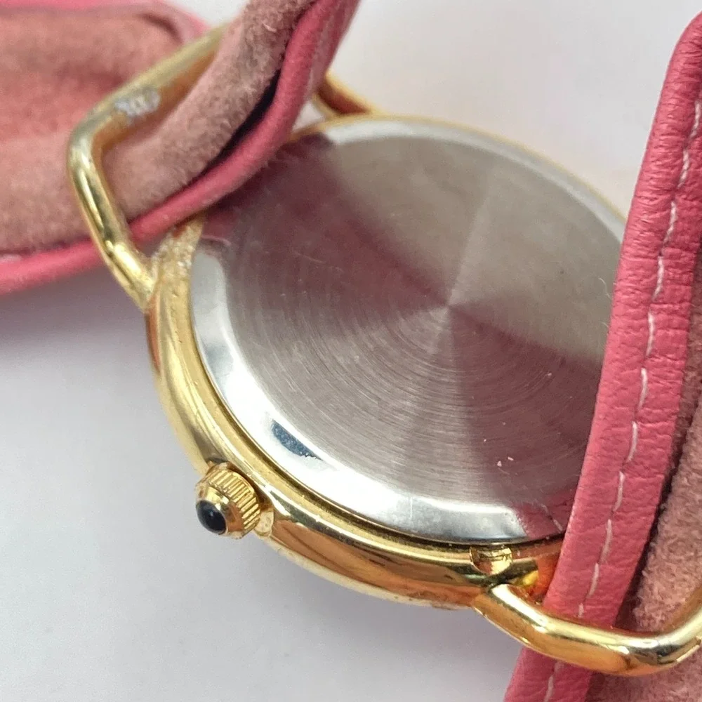 Vintage Moulin Women's Watch Gold Tone 30mm Crystals MOP Dial New Battery 6.25